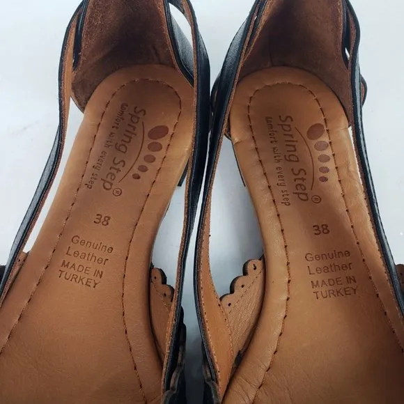 Spring Step Delorse Genuine Leather Slip-On Flat Shoes Black size 38