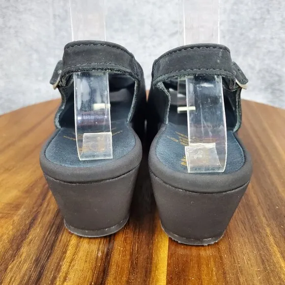 Spring Step Sandals Women's 8.5 39 Black Leather Slingback Wedge Peep Toe Shoes