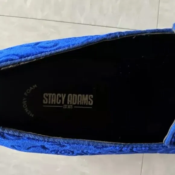 STACY ADAMS Mens sz 10 1/2 Debossed Blue Velour Slip On SAUNDERS Loafer Shoes