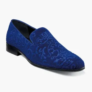 STACY ADAMS Mens sz 10 1/2 Debossed Blue Velour Slip On SAUNDERS Loafer Shoes