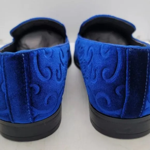 STACY ADAMS Mens sz 10 1/2 Debossed Blue Velour Slip On SAUNDERS Loafer Shoes