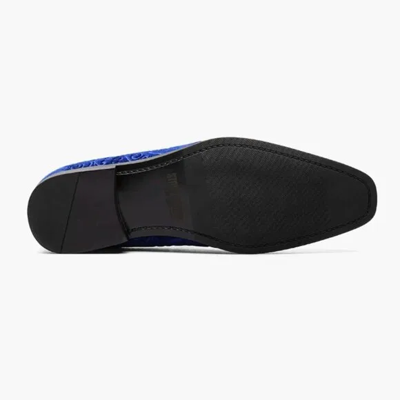 STACY ADAMS Mens sz 10 1/2 Debossed Blue Velour Slip On SAUNDERS Loafer Shoes