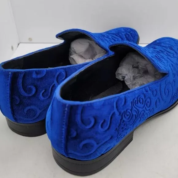STACY ADAMS Mens sz 10 1/2 Debossed Blue Velour Slip On SAUNDERS Loafer Shoes