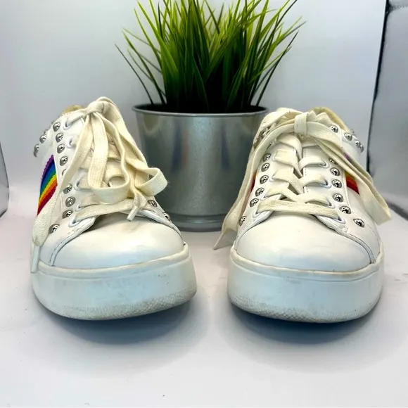 Steve Madden Belle Rainbow and Studded Platform Sneakers White Size 7.5