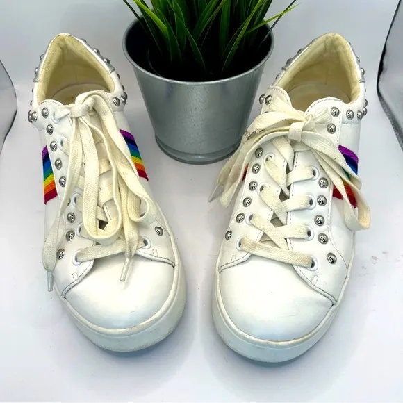 Steve Madden Belle Rainbow and Studded Platform Sneakers White Size 7.5