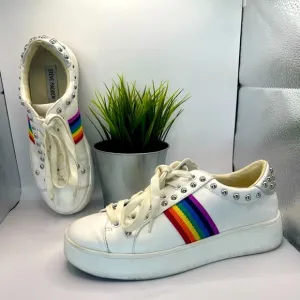 Steve Madden Belle Rainbow and Studded Platform Sneakers White Size 7.5