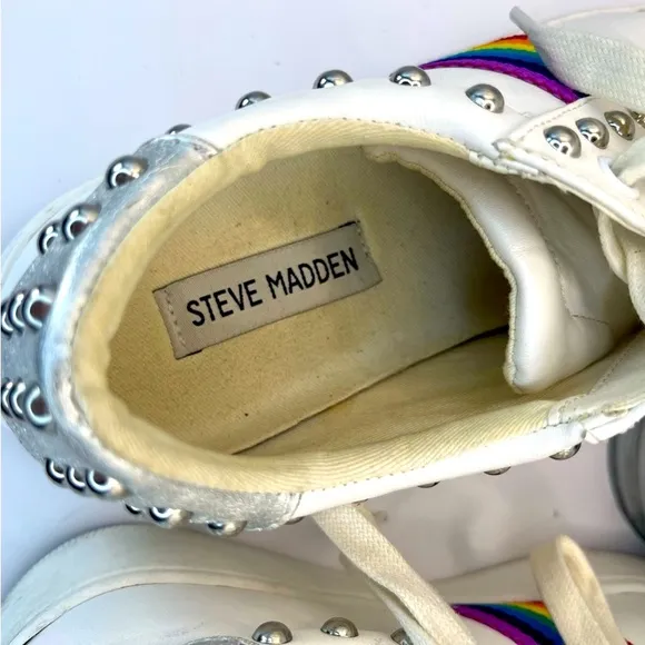Steve Madden Belle Rainbow and Studded Platform Sneakers White Size 7.5