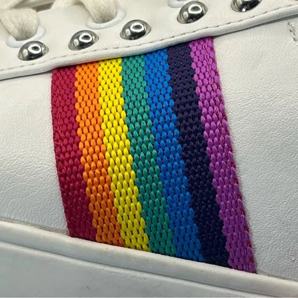 Steve Madden Belle Rainbow and Studded Platform Sneakers White Size 7.5