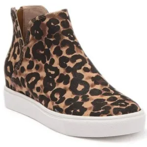 STEVE MADDEN Claud Leopard Print Back Zip Bootie High Top Wedge Sneaker Sz 5 NEW