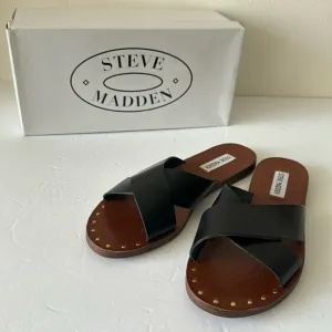 Steve Madden Gelicaa Black Leather Cris Cross Shoes Sandals Sz.8.5