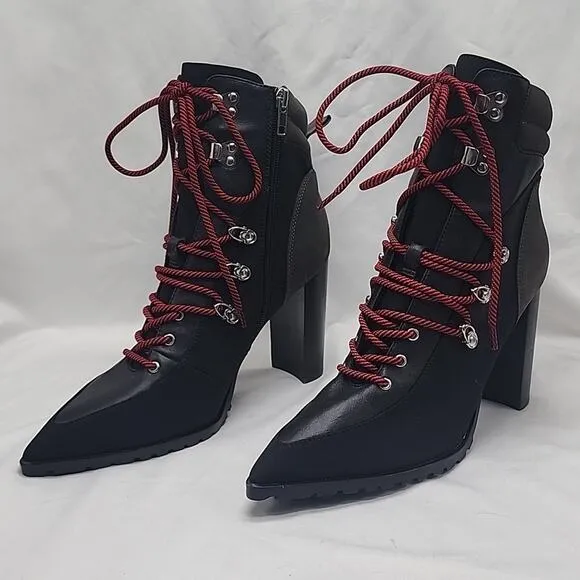 STEVE MADDEN KAREY ANKLE BOOTS BLACK SUEDE ZIP CLOSURE LACE-UPS 10 NWOB