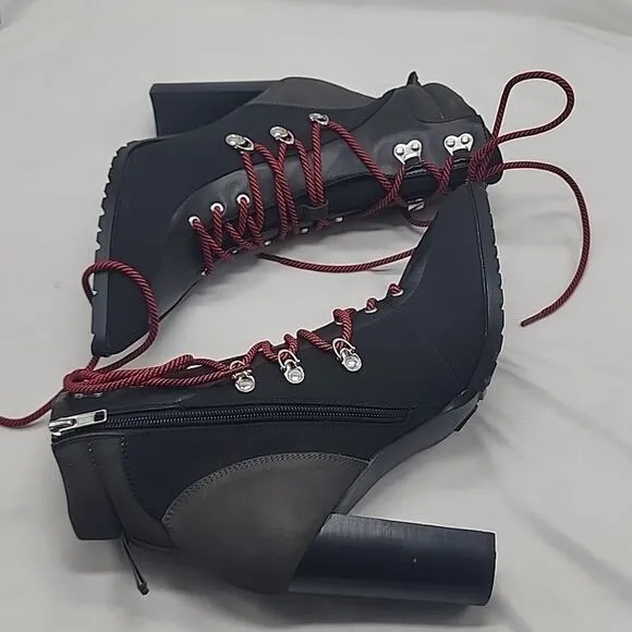 STEVE MADDEN KAREY ANKLE BOOTS BLACK SUEDE ZIP CLOSURE LACE-UPS 10 NWOB