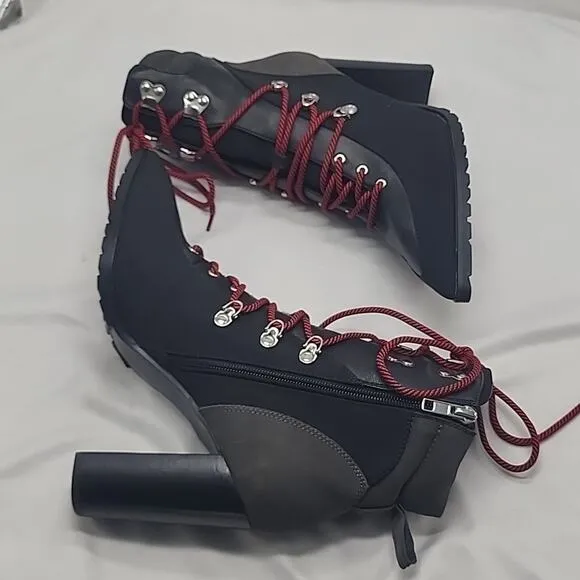 STEVE MADDEN KAREY ANKLE BOOTS BLACK SUEDE ZIP CLOSURE LACE-UPS 10 NWOB