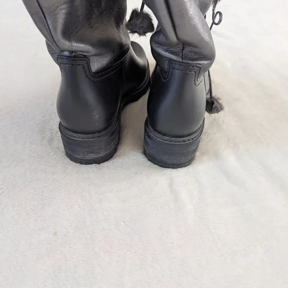 Stuart Weitzman Bearwear Silver Leather Pom Pom Water Resistant Boots-7.5