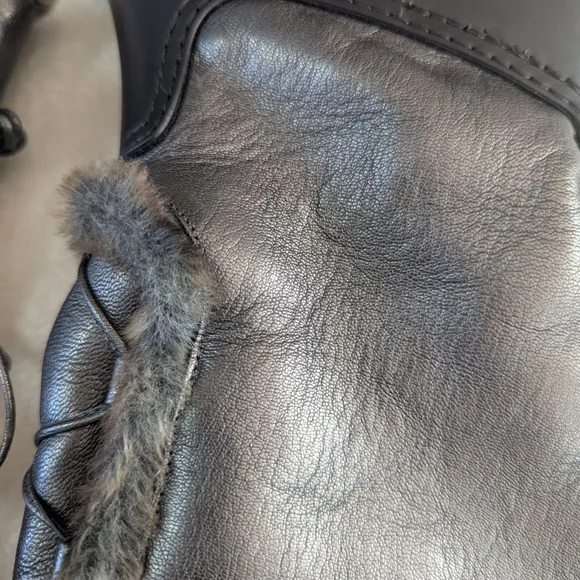 Stuart Weitzman Bearwear Silver Leather Pom Pom Water Resistant Boots-7.5