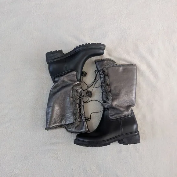 Stuart Weitzman Bearwear Silver Leather Pom Pom Water Resistant Boots-7.5