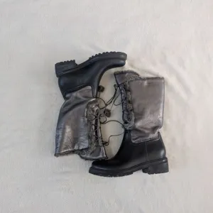Stuart Weitzman Bearwear Silver Leather Pom Pom Water Resistant Boots-7.5