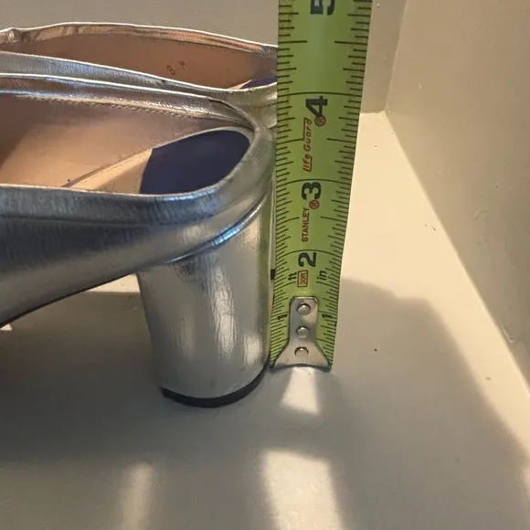STUART WEITZMAN BLOCK HEEL SLIDE SANDALS MULES-SILVER Metallic Summer