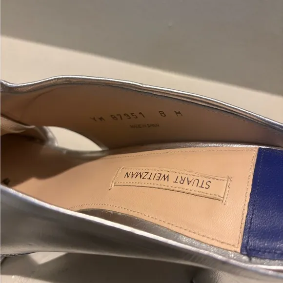 STUART WEITZMAN BLOCK HEEL SLIDE SANDALS MULES-SILVER Metallic Summer