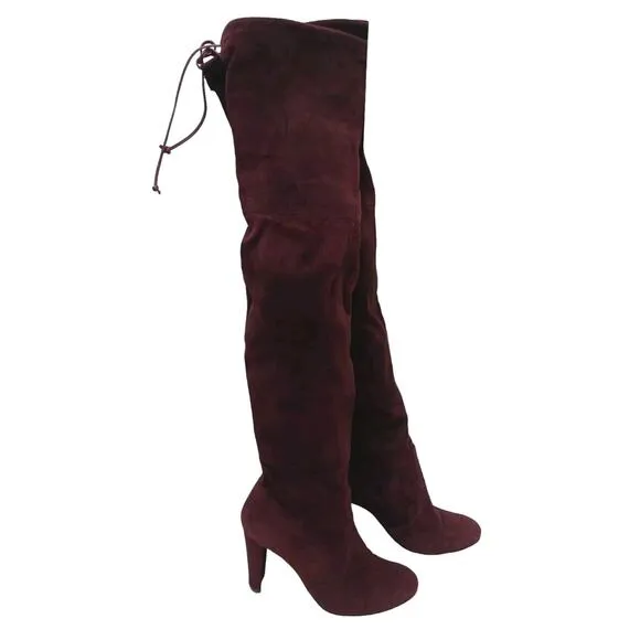 Stuart Weitzman BURGHANDY Over The Knee Boots Sz 8M Suede Leather Highland $980