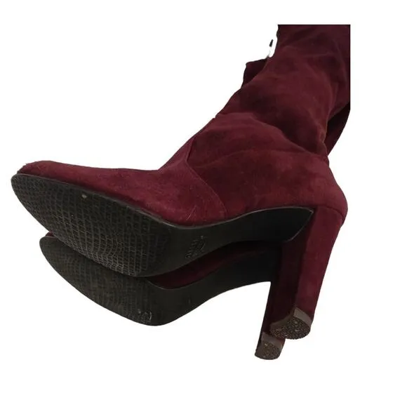 Stuart Weitzman BURGHANDY Over The Knee Boots Sz 8M Suede Leather Highland $980