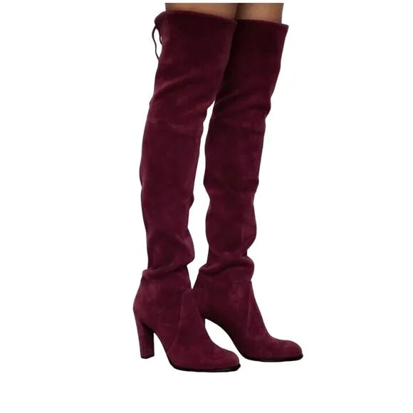 Stuart Weitzman BURGHANDY Over The Knee Boots Sz 8M Suede Leather Highland $980