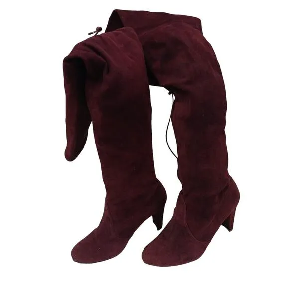 Stuart Weitzman BURGHANDY Over The Knee Boots Sz 8M Suede Leather Highland $980