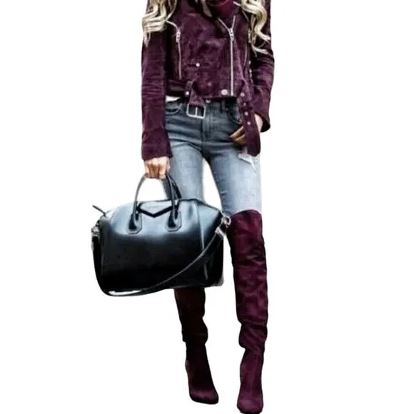 Stuart Weitzman BURGHANDY Over The Knee Boots Sz 8M Suede Leather Highland $980