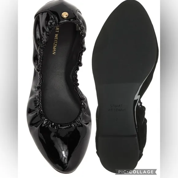 Stuart Weitzman Gabby scrunched patent ballet flat women shoes size 9