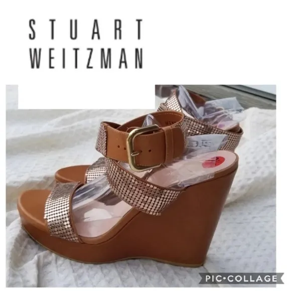 Stuart Weitzman  Leather and allumesh‎ sandals 9.5 NWD