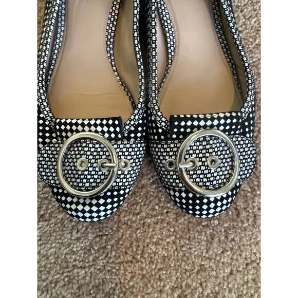 Stuart Weitzman LOVETAPA/BWH Optic Nappa Flats shoes  8M Black/White Plaid