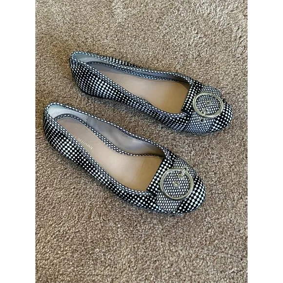 Stuart Weitzman LOVETAPA/BWH Optic Nappa Flats shoes  8M Black/White Plaid