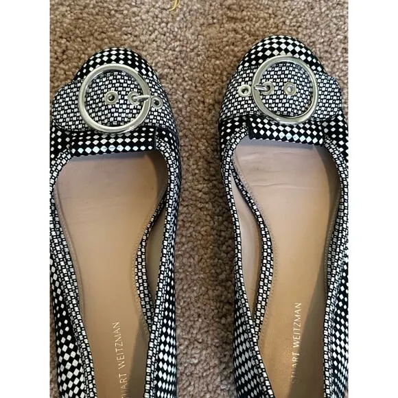 Stuart Weitzman LOVETAPA/BWH Optic Nappa Flats shoes  8M Black/White Plaid