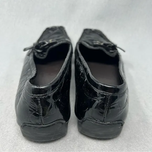 Stuart Weitzman Patent Leather Loafer Black Croc Embossed Moc Toe Flat 7N,Narrow