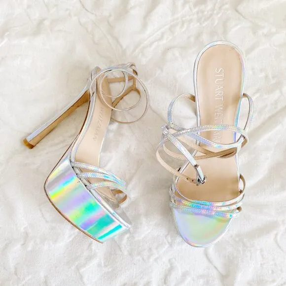 Stuart Weitzman Soiree Iridiscent Platform Sandals Size 9