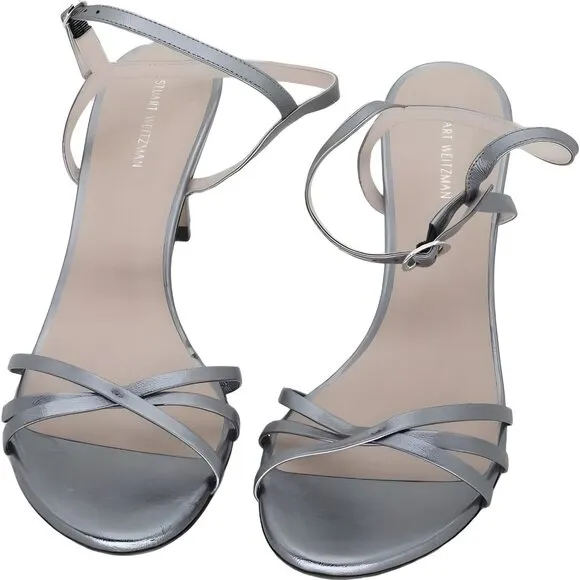 Stuart Weitzman Starla 80 Ankle Strap Sandal Gunmetal Metallic Heel 8.5 US