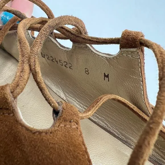 Stuart Weitzman Stringdown Suede Lace-Up Flat Amaretto Tan Pointy Toe Mule