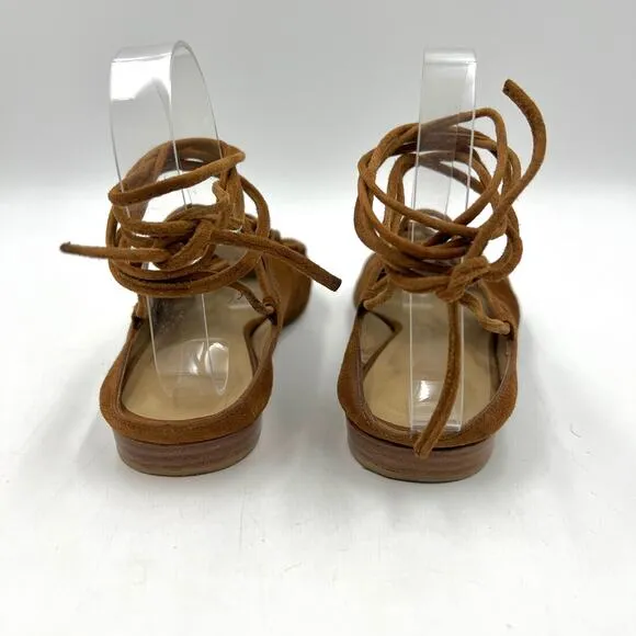 Stuart Weitzman Stringdown Suede Lace-Up Flat Amaretto Tan Pointy Toe Mule