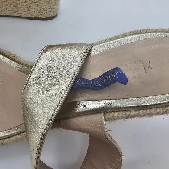 Stuart Weitzman Wedge Sandals Lexia Leather Ankle Strap Shoes Women’s 7 $375