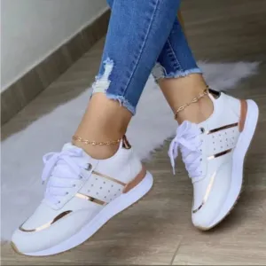 Stylish White and Rose Gold Women's Sneakers