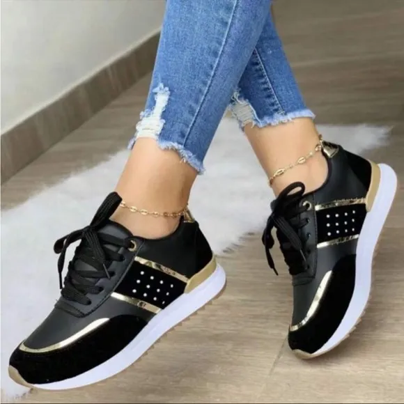Stylish White and Rose Gold Women's Sneakers