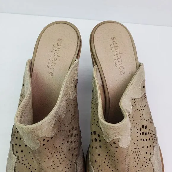 Sundance Womens Size EU 38 US 7 Tan Gold Leather Slip On Western Mule Shoes