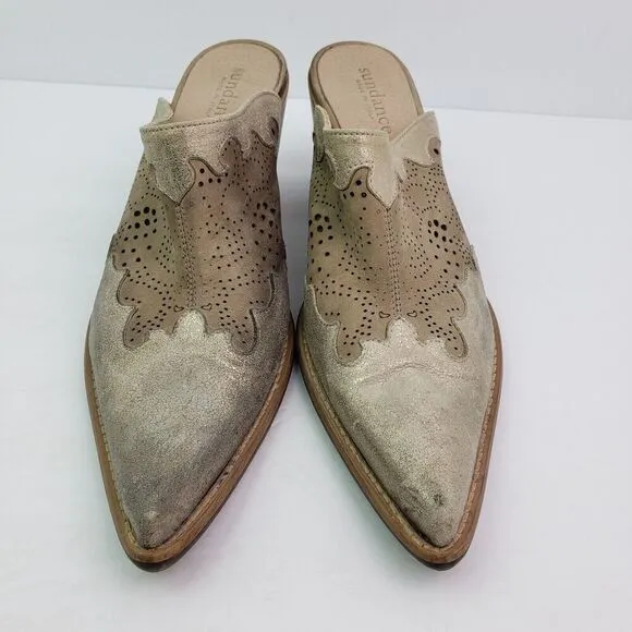Sundance Womens Size EU 38 US 7 Tan Gold Leather Slip On Western Mule Shoes