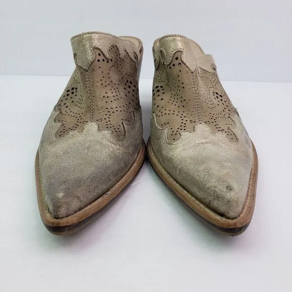 Sundance Womens Size EU 38 US 7 Tan Gold Leather Slip On Western Mule Shoes