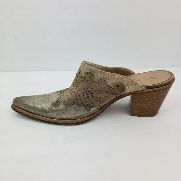 Sundance Womens Size EU 38 US 7 Tan Gold Leather Slip On Western Mule Shoes
