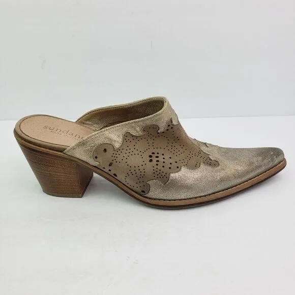 Sundance Womens Size EU 38 US 7 Tan Gold Leather Slip On Western Mule Shoes