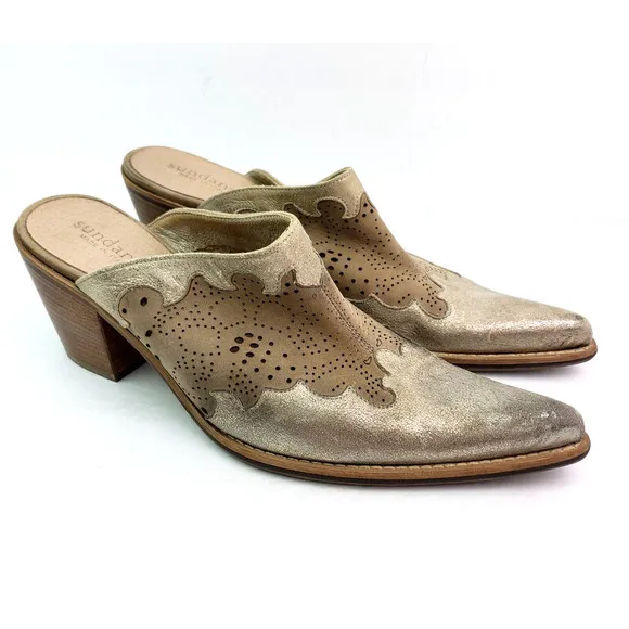Sundance Womens Size EU 38 US 7 Tan Gold Leather Slip On Western Mule Shoes