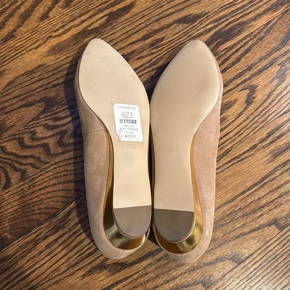 TALBOTS 8.5 Mila palomino neutral suede gold wedge flat shoes slip on