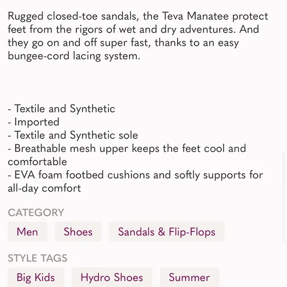 TEVA Manatee Sport Sandal Rugged Closed Toe Hiking Water Fisherman Shoes