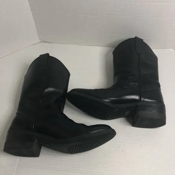 Texas Steer Cowboy Boots Mens Size 9.5 Leather Black Boots Oil Resistant
